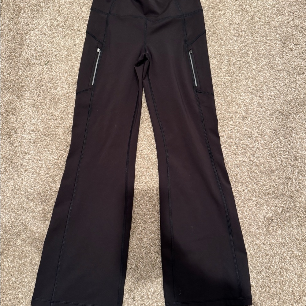 Athleta Black Boot-Cut Flare Leggings with Zipper Pockets